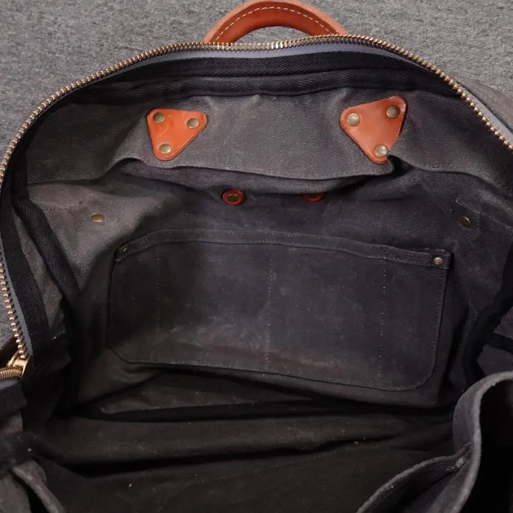 Winter Session Garrison Bag Waxed Canvas Mens Gray Briefcase Leather Strap
